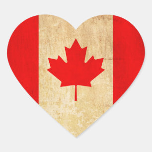 Original Vintage Patriotic National Flag of CANADA Heart Sticker