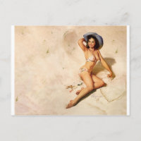 Original vintage pin-up girl on the beach
