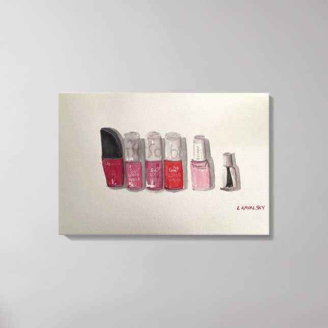 Original Watercolor Art Nailpolish -Pink & Red  Canvas Print (Front)