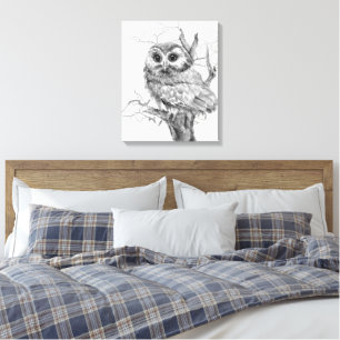 Original Watercolor Baby Owl Bird Art Canvas Print