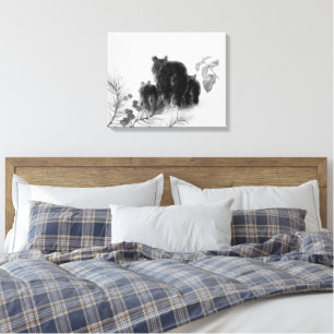 Original Watercolor Black Bear Family Art Canvas Print