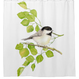 Original Watercolor Black Capped Chickadee Bird Shower Curtain