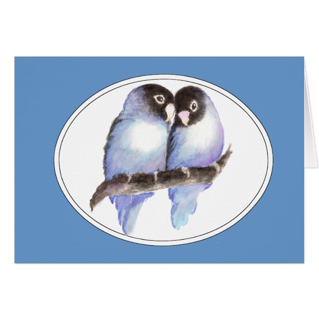 Original Watercolor Blue Lovebirds, Bird (Front Horizontal)