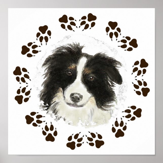 Original Watercolor Border Collie Dog pet Poster (Front)