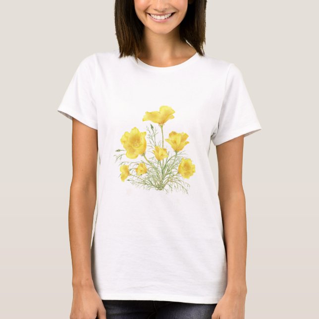 Original Watercolor California Poppy Flower T-Shirt (Front)