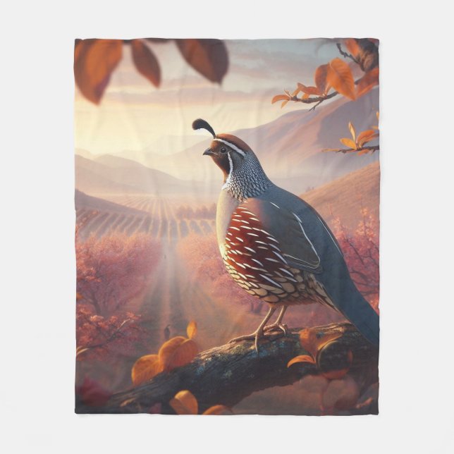 Original Watercolor California Quail Bird Fleece Blanket (Front)