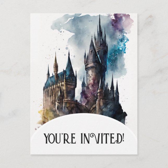 Original Watercolor Castle Artwork Birthday Invitation Postcard (Front)