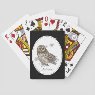 Original Watercolor Custom Name Winter Owl Playing Cards