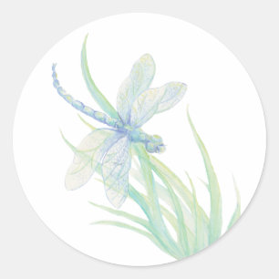 Original Watercolor Dragonfly in Blue and Green Classic Round Sticker
