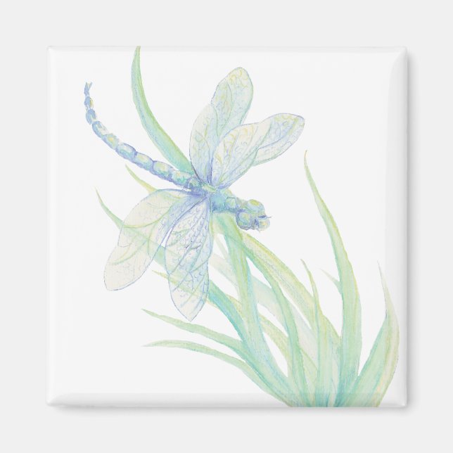 Original Watercolor Dragonfly in Blue and Green Magnet (Front)