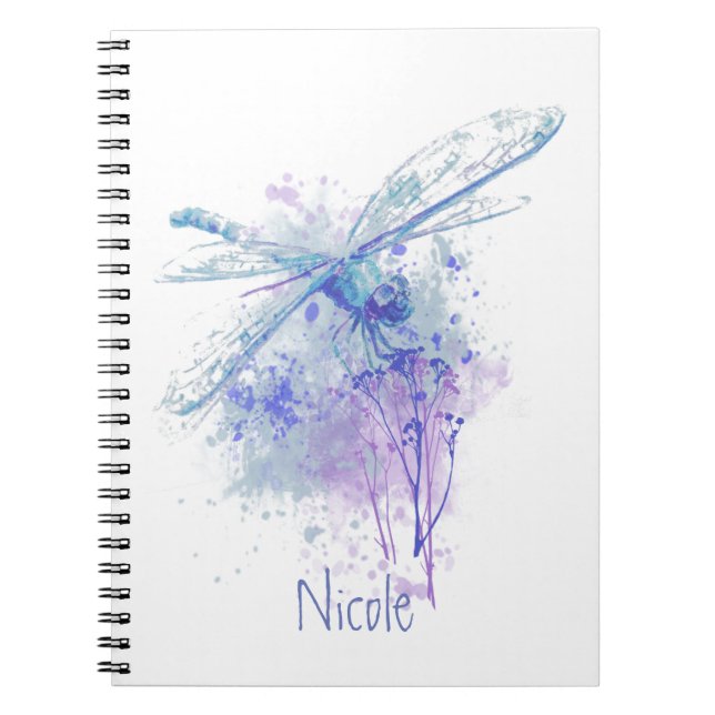 Original Watercolor Dragonfly in Blue Mauve Nature Notebook (Front)
