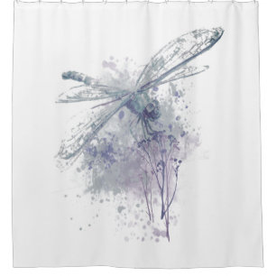 Original Watercolor Dragonfly in Grey White Decor Shower Curtain