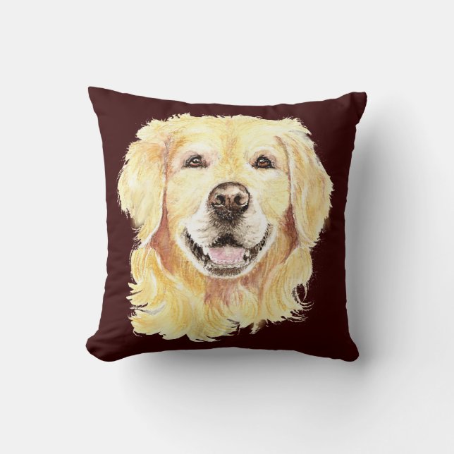 Original Watercolor Golden Retriever, Dog Pet Cushion (Front)