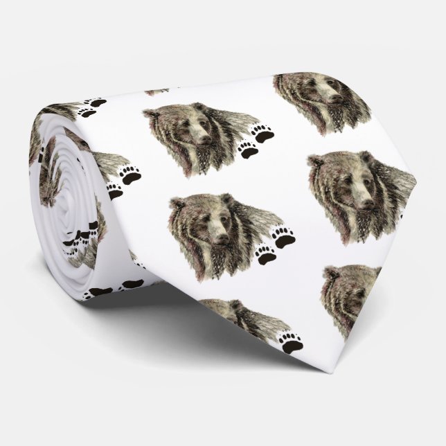 Original Watercolor Grizzly Bear Animal Nature Tie (Rolled)