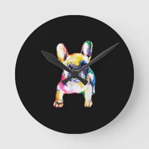 Original Watercolor Hand French Bulldog Gift Round Clock