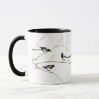Original Watercolor Magpie Family, Bird