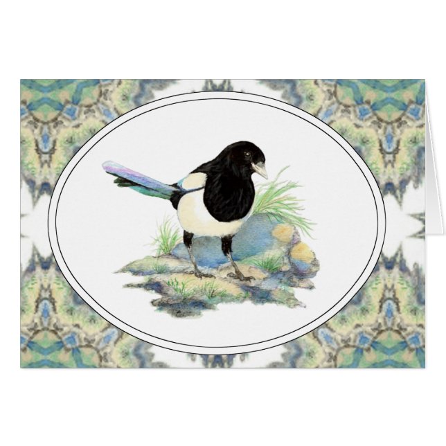 Original Watercolor Magpie Garden Bird (Front Horizontal)