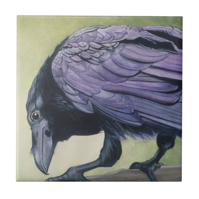 Original Watercolor Painting of Crow Raven Tile (Front)