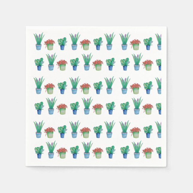 Original watercolor plant design pattern 1 napkin (Front)