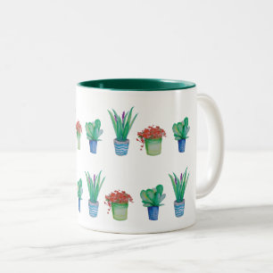 Original watercolor plant design pattern 1 Two-Tone coffee mug