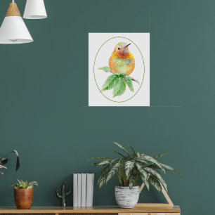 Original Watercolor Whimsical Rufous Hummingbird Poster