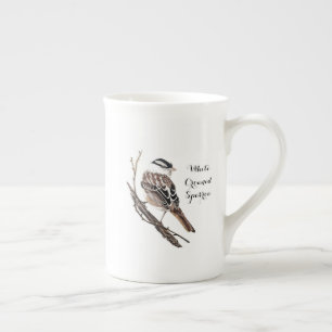 Original Watercolor White Crowned Sparrow Bird Bone China Mug