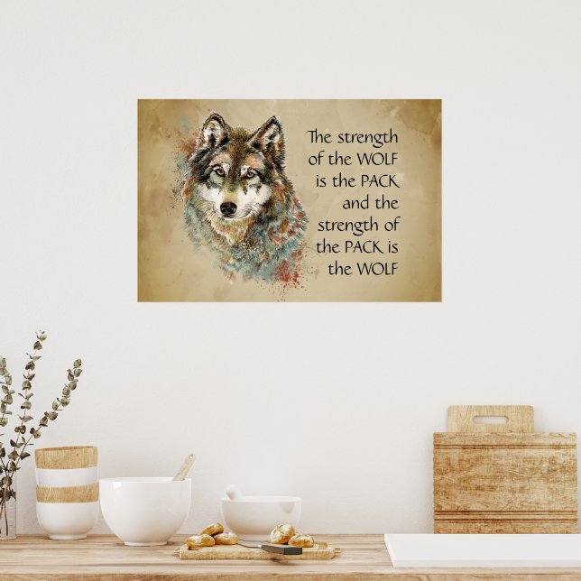 Original Watercolor Wolf & Pack Family Quote Poster (Kitchen)