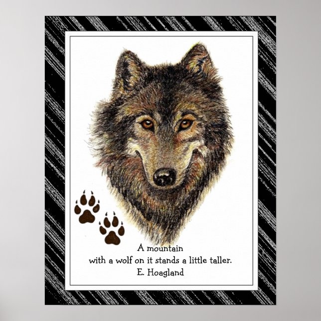 Original Watercolor Wolf, Tracks Mountain Quote Poster (Front)
