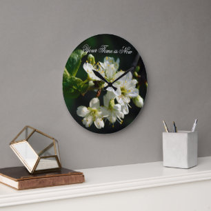 Original White Plum Art Custom Name Wall Clock
