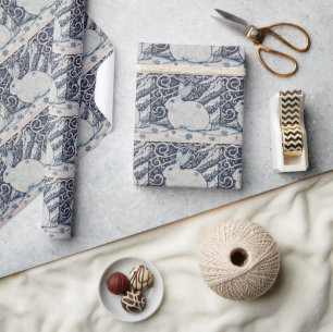 Original Winter Christmas Rabbit Blue & White Wrapping Paper