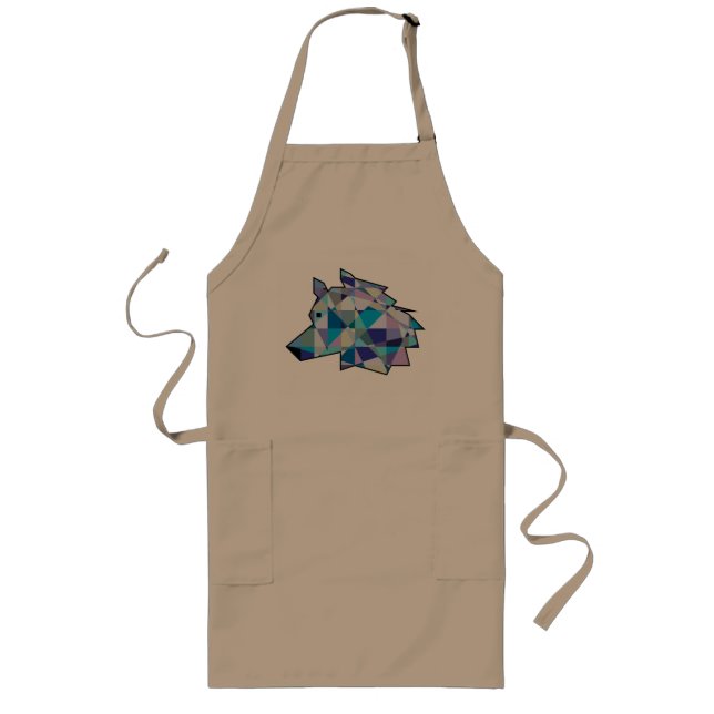 Original Wolf Head graphic art | Profile Wolf face Long Apron (Front)