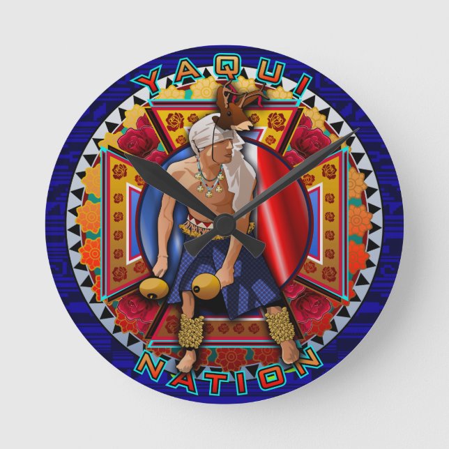 Original Yaqui Nation Deer Dancer Round Clock (Front)