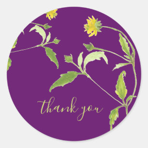 Original yellow wildflower watercolor thank you classic round sticker