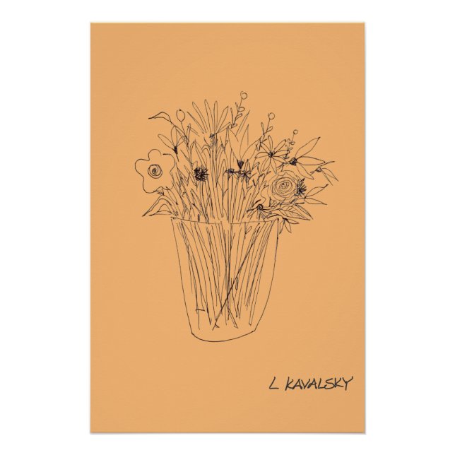 OriginalFlowerV4OutlineModernWallArtOrange Poster  (Front)