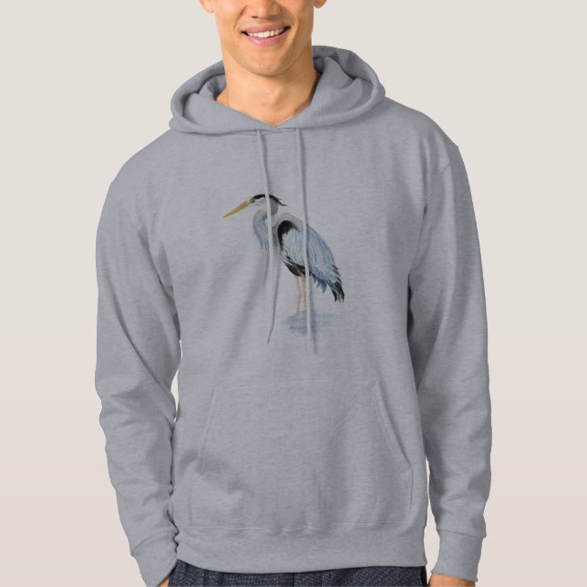 Orignal Watercolor Great Blue Heron Bird Nature Hoodie (Front)