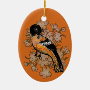 Oriole Bird Watcher Nature Art                     Ceramic Tree Decoration