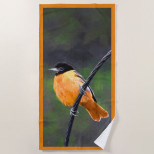 Oriole Painting - Original Bird Art Beach Towel
