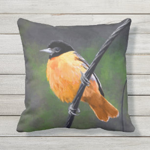 Oriole Painting - Original Bird Art Cushion