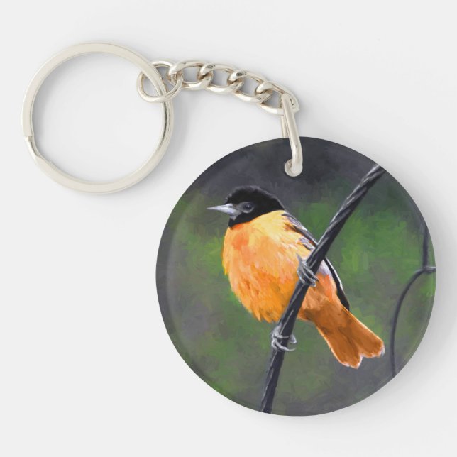 Oriole Painting - Original Bird Art Key Ring (Front)