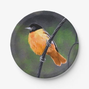 Oriole Painting - Original Bird Art Paper Plate