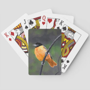 Oriole Painting - Original Bird Art Playing Cards