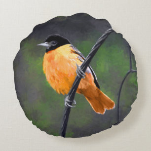 Oriole Painting - Original Bird Art Round Cushion