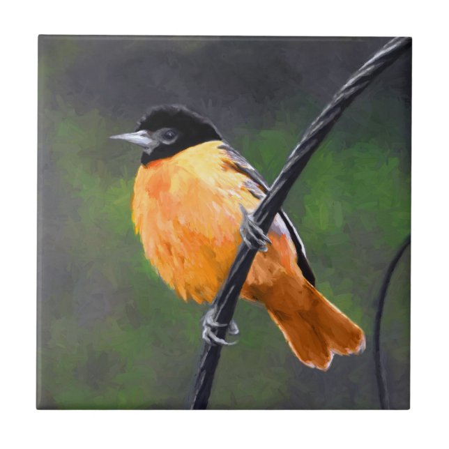 Oriole Painting - Original Bird Art Tile (Front)