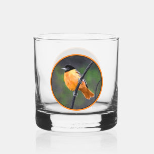 Oriole Painting - Original Bird Art Whiskey Glass