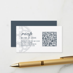 Orion Blue Elegant Classic Castle QR Code RSVP Enclosure Card