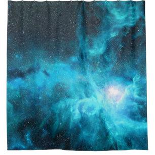 Orion nebula, blue light, astronomy. shower curtain