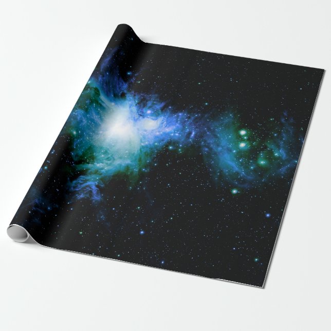 Orion Nebula Long Blue Green Wrapping Paper (Unrolled)
