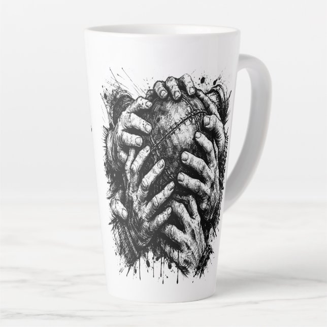 Orkney Ba Grasping Hands Latte Mug (Right Angle)