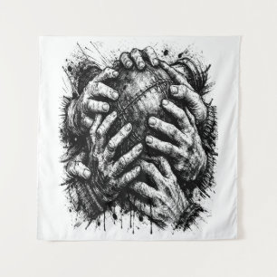 Orkney Dark Art Ink Illustration – Grasping Hands Tapestry