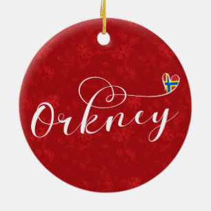 Orkney Flag in Heart, Northern Isles, Scotland Ceramic Tree Decoration